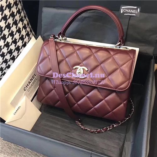 Replica Chanel Small Trendy CC A92236 wine red Flap Bag With Metal Pla