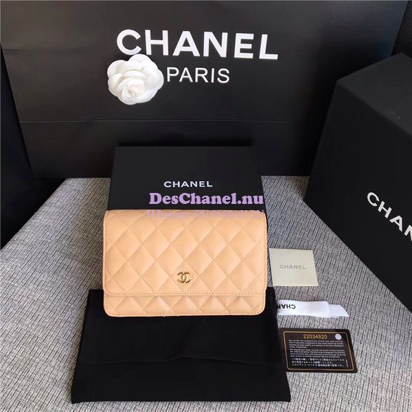 Replica Chanel Classic Lambskin Wallet On Chain WOC Beige Bag