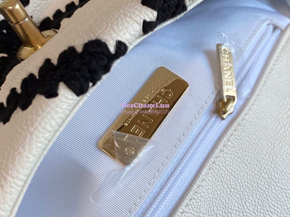 Replica Chanel 19 Small Flap Bag in Calfskin & Crochet AS1160 White Bl