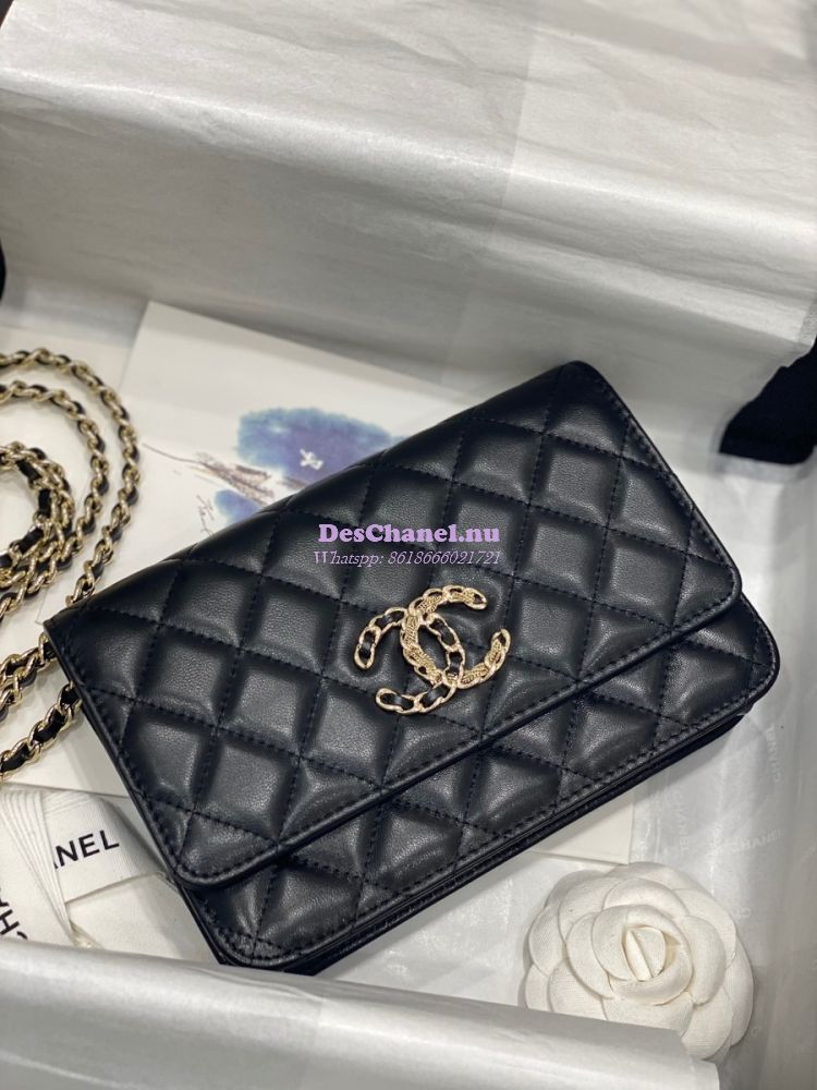 CHANEL Lambskin Quilted Mini Wallet On Chain WOC Light Green 688592