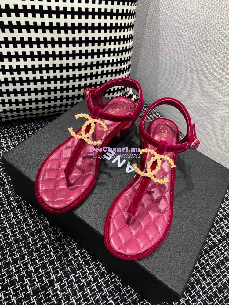 CHANEL Lambskin Embroidered CC Thong Sandals 36 Pink 1045450