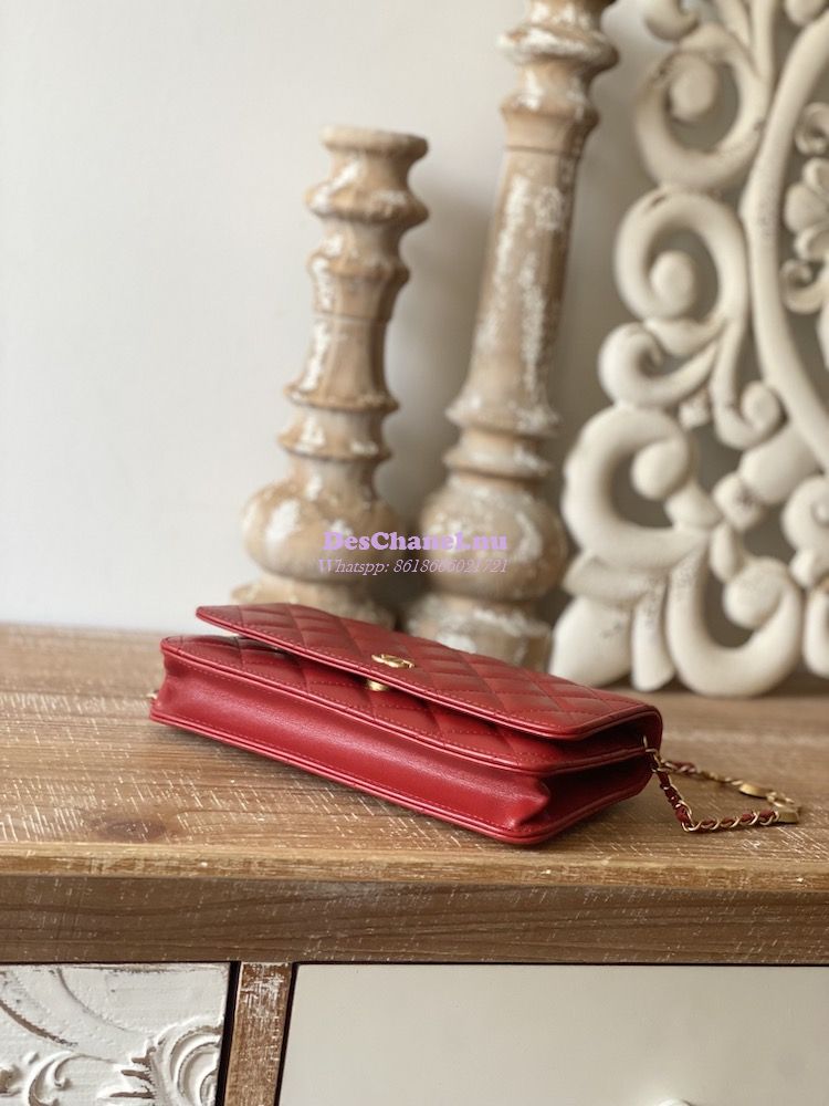Replica Chanel Lambskin Wallet On Chain WOC AP3035 Red