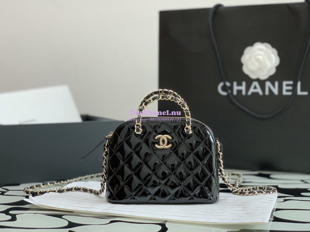 CHANEL CC Chain Around Leather Bowling Bag Black