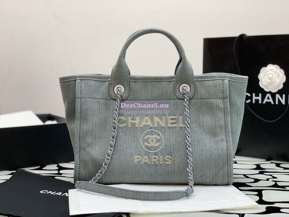 Replica Chanel Small Tote 2 in 1 Washed Denim & Woolen Deauville Bag A