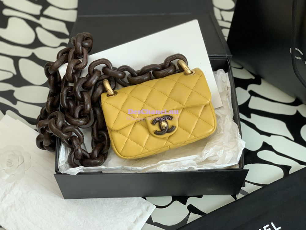 Replica Chanel Mini Flap Bag in Lambskin Wenge Wood AS4165 Yellow