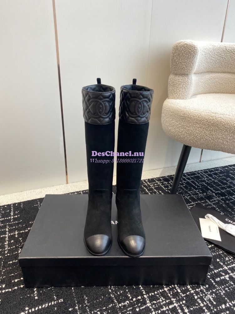 Replica Chanel 23K Suede Calfskin & Lambskin High Boots G45200 Black
