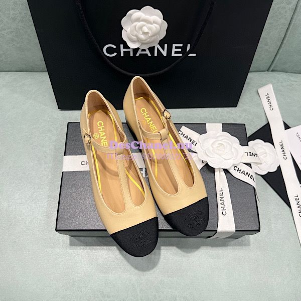 Replica Chanel Mary Jane Lambskin & Grosgrain G39562 Beige