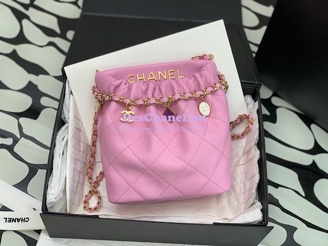 Replica Chanel Small Bucket Bag in Lambskin & Resin AS3793 Light Pink