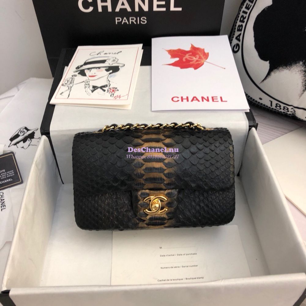 Replica Chanel Python Small 20cm Classic Flap Bag Black