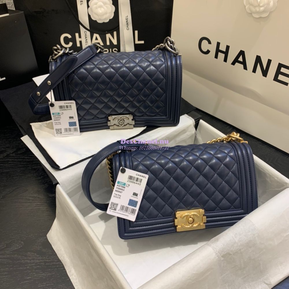 Replica Chanel Le boy Caviar Deep Blue Bag