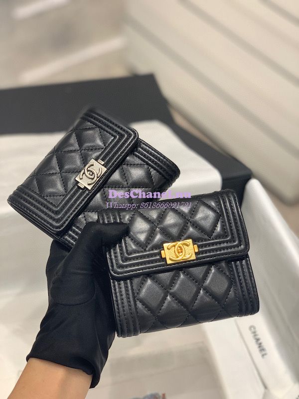 Replica Chanel Small Tri-Fold Wallet in Lambskin A80734 Black