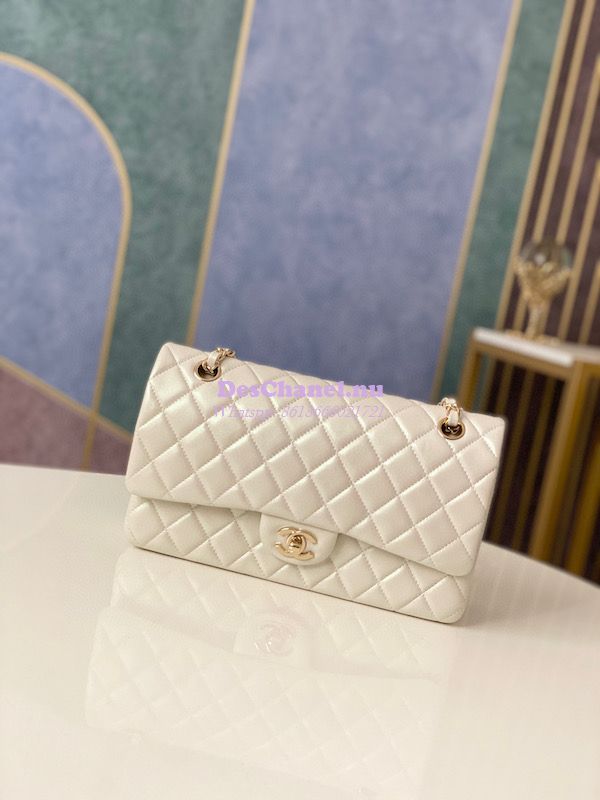 Chanel Classic Double Flap Quilted M/L Dark Beige Caviar Silver