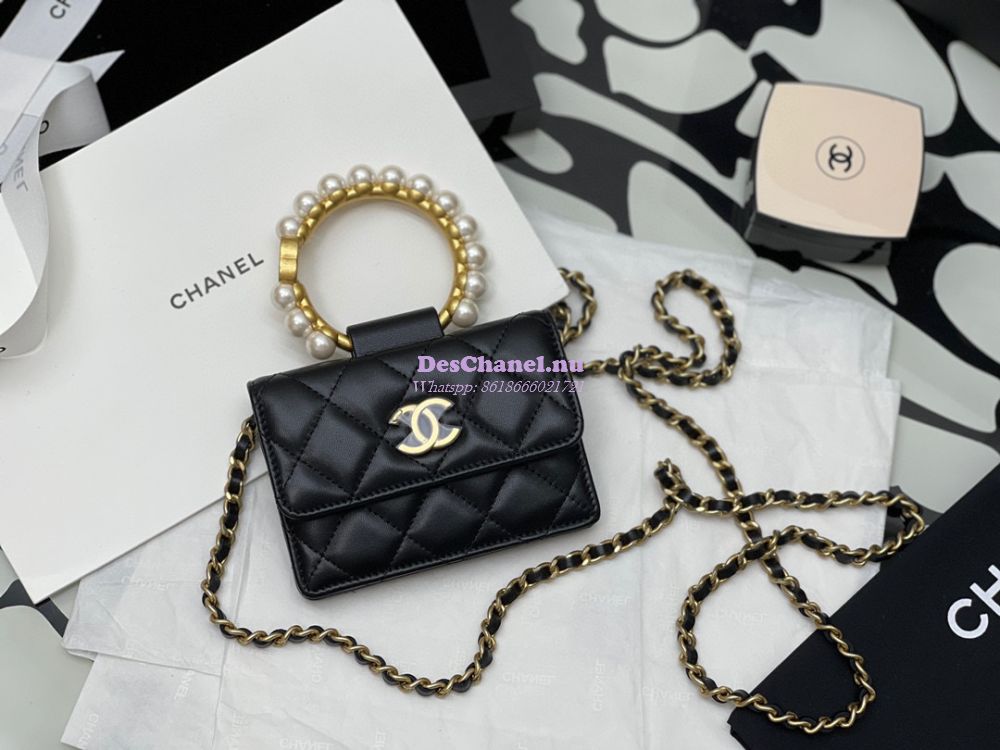 Replica Chanel Pearl Bracelet Clutch With Chain AP2274 Black
