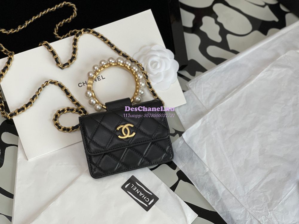 Replica Chanel Pearl Bracelet Clutch With Chain AP2274 Black