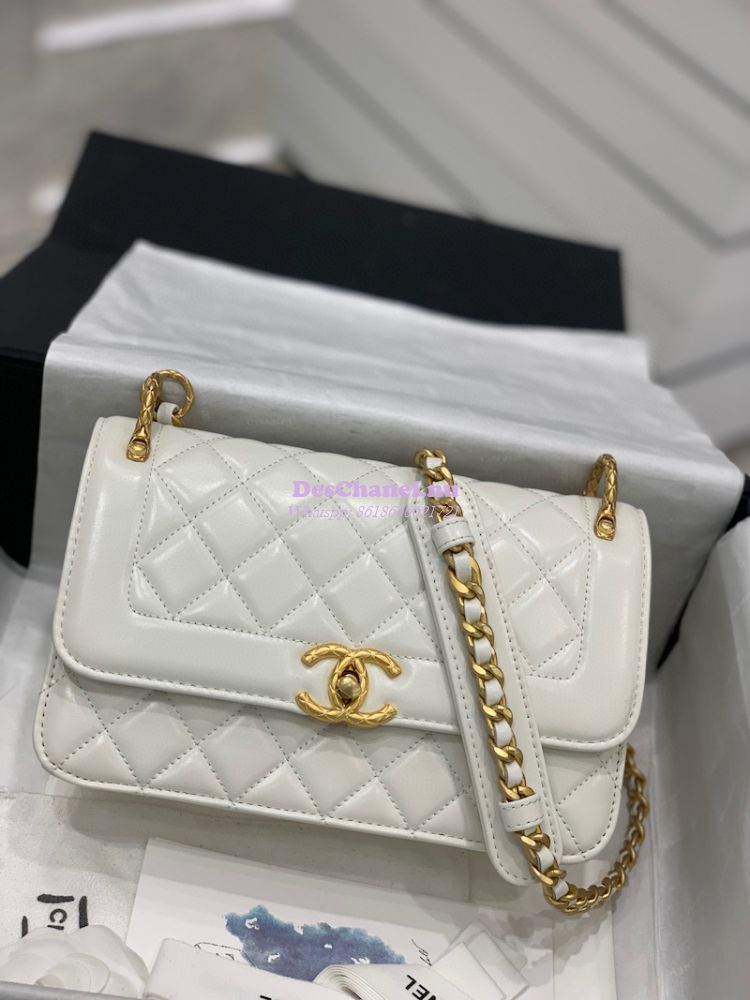 Replica Chanel 21K Vintage Calfskin Small Flap Bag AS2715 White