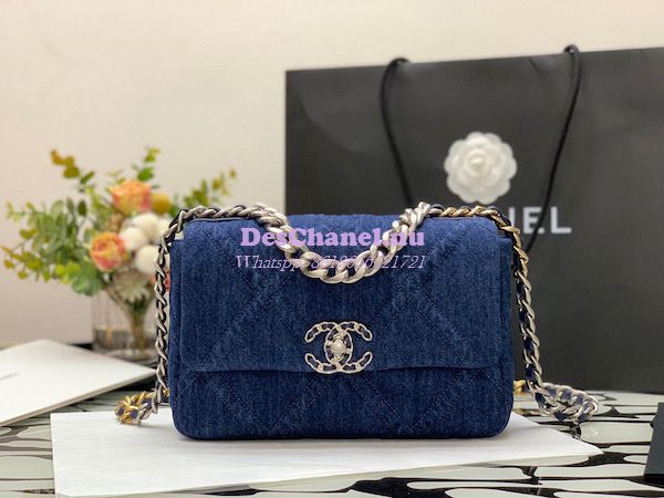 Replica Chanel 22P 19 Flap Bag Denim blue jean with Silver Hardware AS