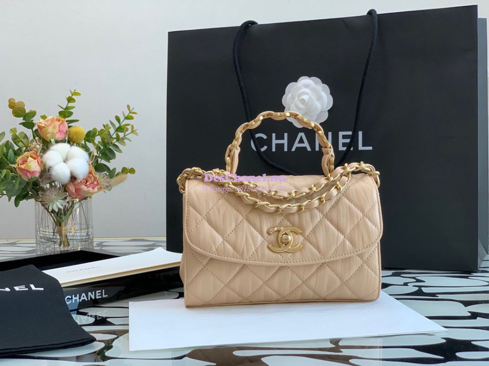 Replica Chanel Mini Flap Crumpled Lambskin Bag With CC Wrapped Top Han