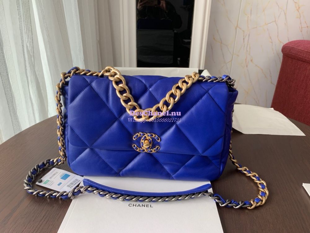 Replica Chanel 19 Large Flap Bag AS1161 Lambskin Cobalt Blue