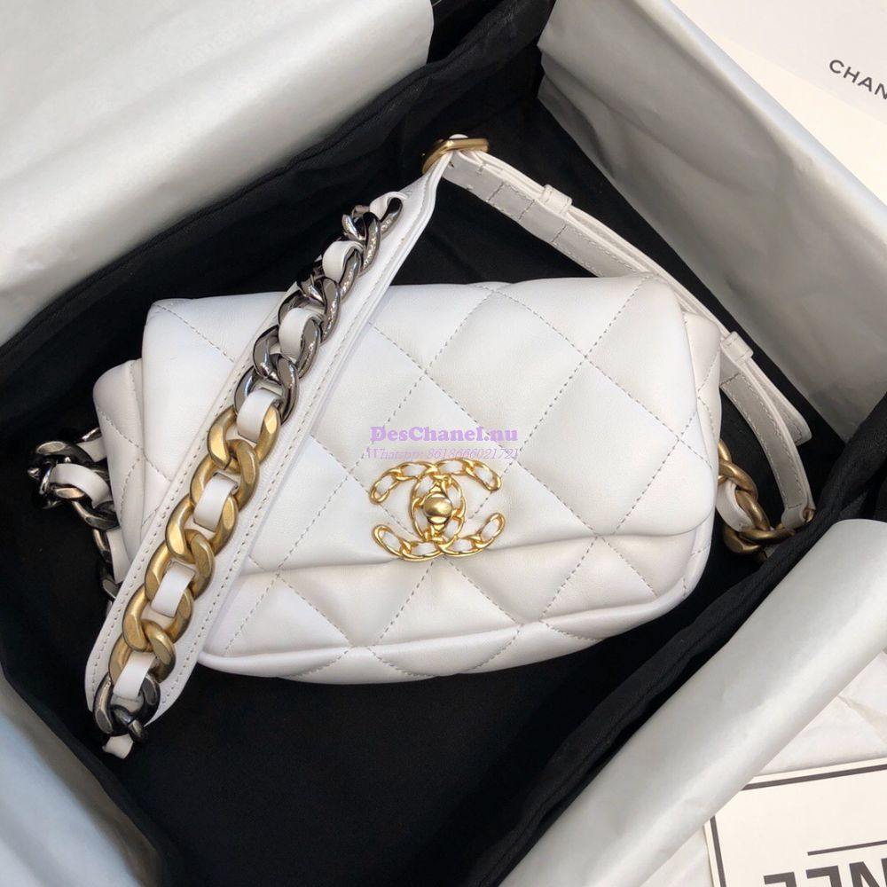 Replica Chanel 19 Waist Bag Lambskin White AS1163