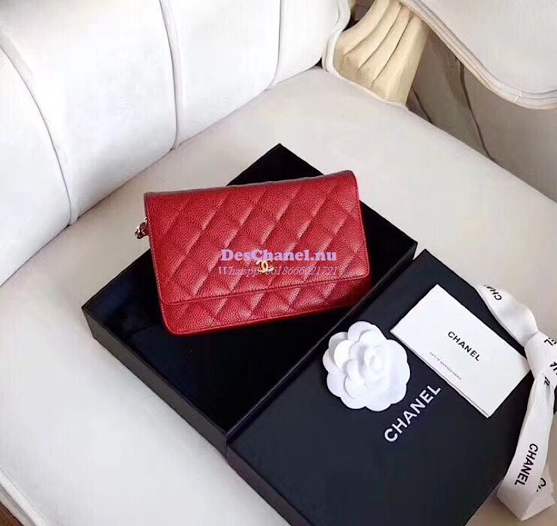 Replica Chanel Classic Caviar Wallet On Chain WOC Red Bag