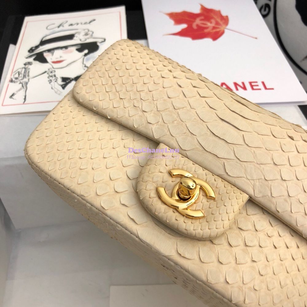 Replica Chanel Python Small 20cm Classic Flap Bag Cream