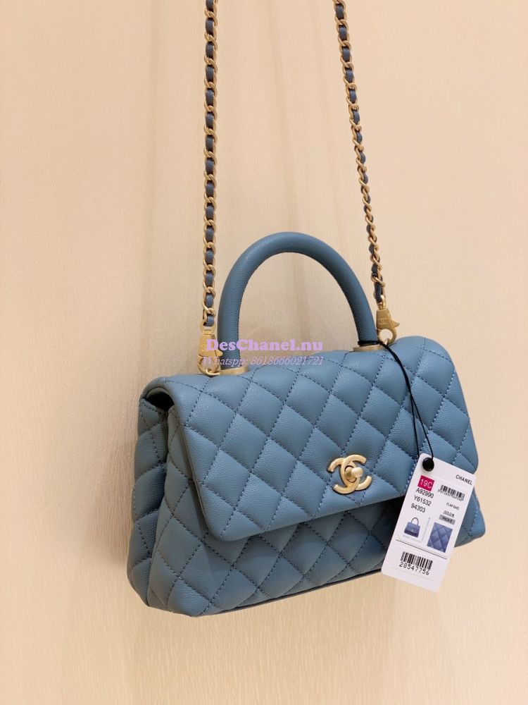 Replica Chanel Coco Grained Calfskin Flap Bag Light blue