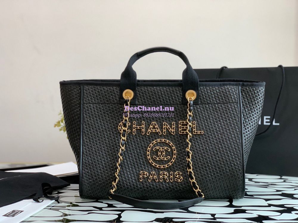 Replica Chanel Large Deauville Woven Chain Leather Logo Bag A66941 Str