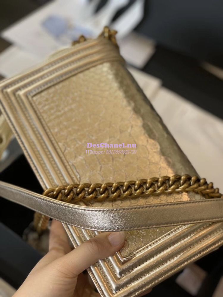 Replica Chanel Python Boy Chanel Flap Bag Ruthenium Hardware Gold