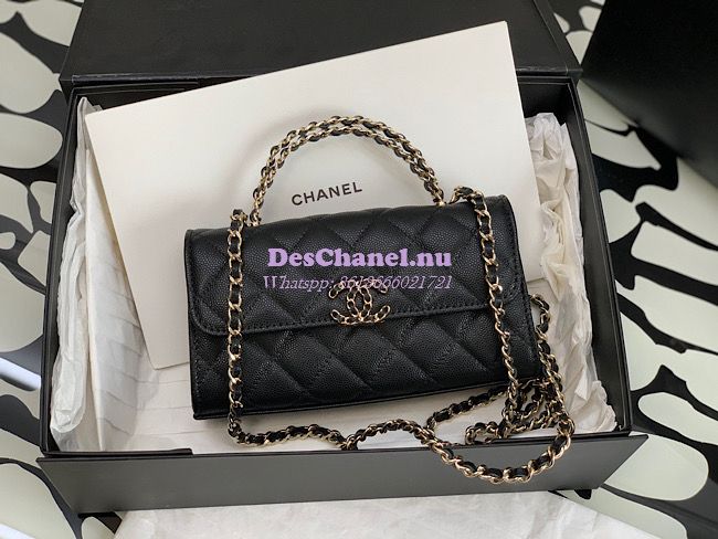 Replica Chanel Leather Chain Strap CC Logo Handle Black Flap Bag AP323