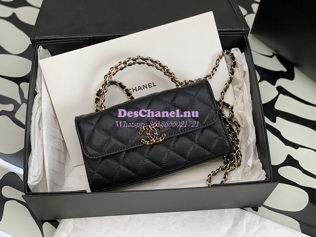Replica Chanel Leather Chain Strap CC Logo Handle Black Flap Bag AP323