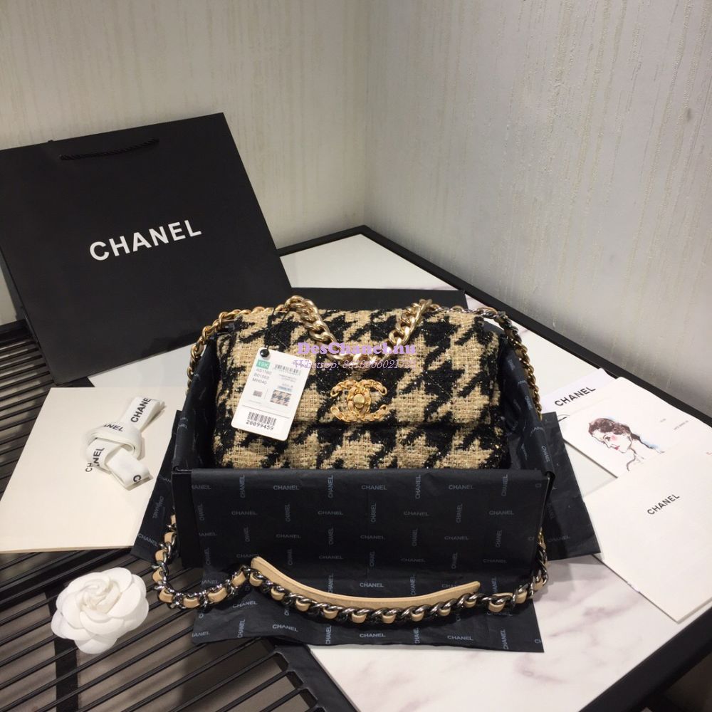 Replica Chanel 19 Small Flap Bag AS1160 in Tweed Beige Black B