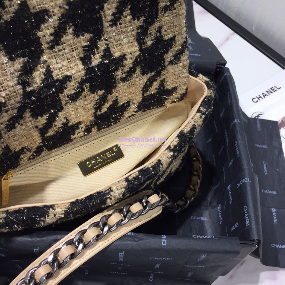 Replica Chanel 19 Small Flap Bag AS1160 in Tweed Beige Black B
