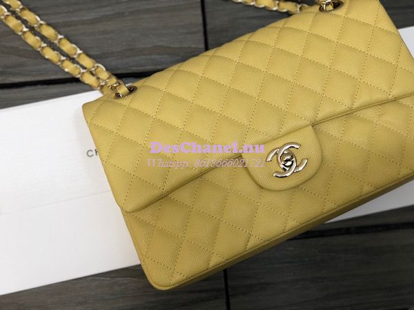 Replica Chanel Medium Classic Double Flap Bag Quilted Caviar Light Gol