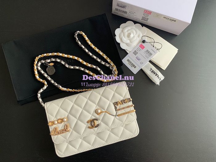 Replica Chanel 22K Symbolic Wallet On Chain WOC Lambskin AP2508 White