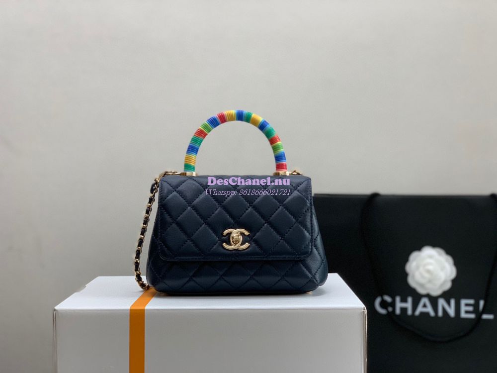 Replica Chanel Rainbow Mini Coco Handle Bag in Goatskin with Shining G