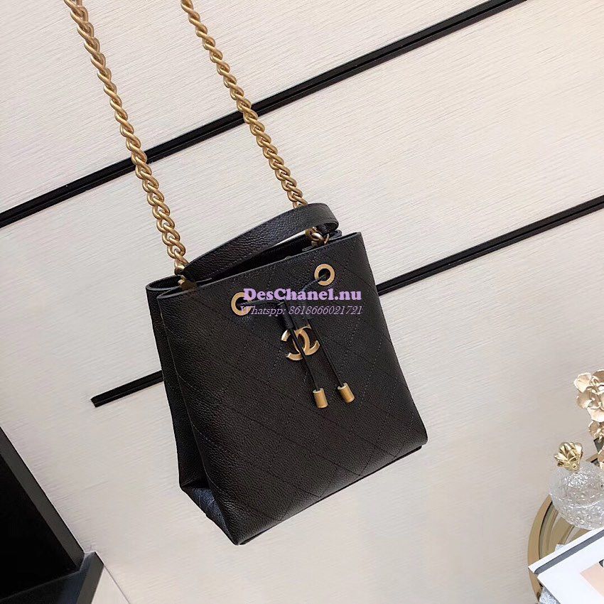 Replica Chanel Grained Calfskin Drawstring Bag AS0310 Black