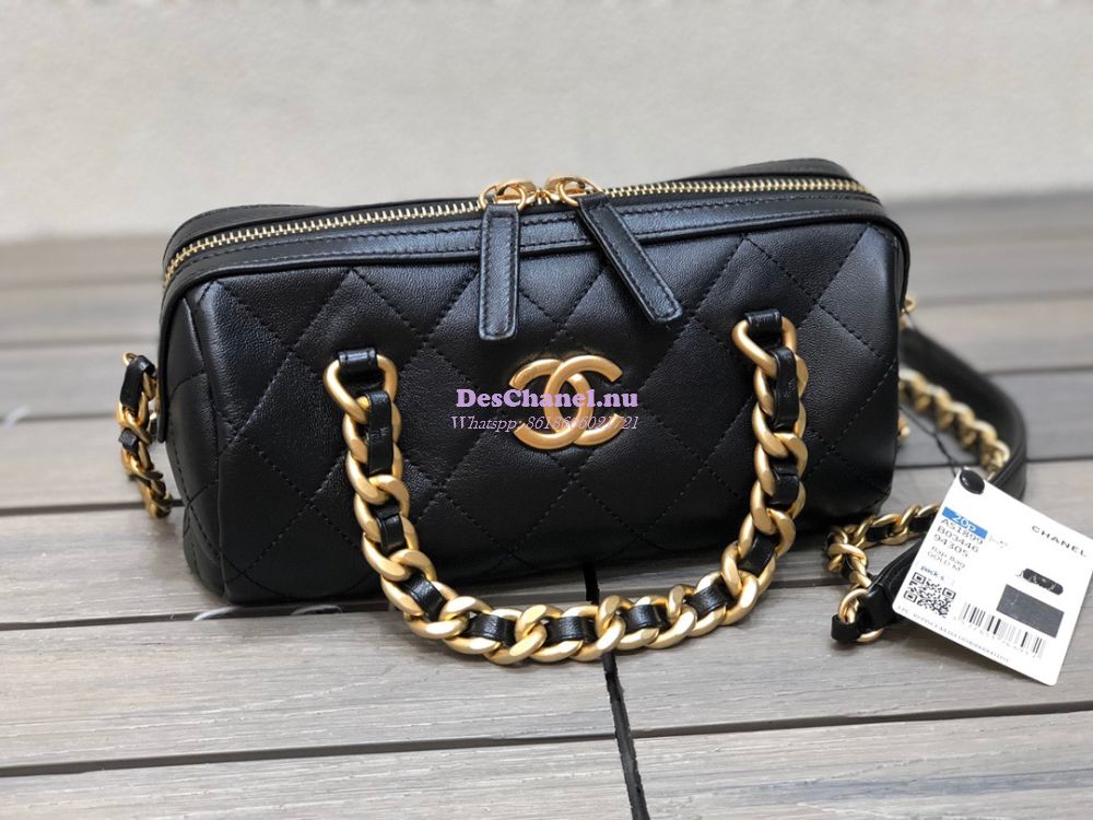 Replica Chanel Shiny Lambskin Small Bowling Bag AS1899 Black
