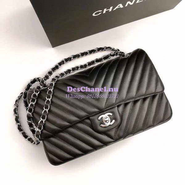Replica Chanel Chevron Flap 25cm in black Lambskin Bag