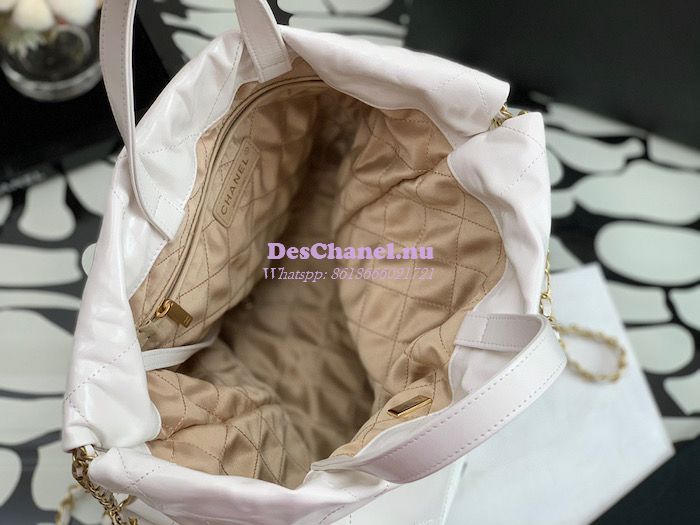 Replica Chanel 22 Backpack in Shiny Calfskin AS3313 White with Lacquer