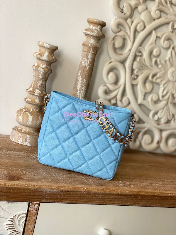 Replica Chanel Small Hobo Bag Grained Calfskin AS3223 Sky Blue