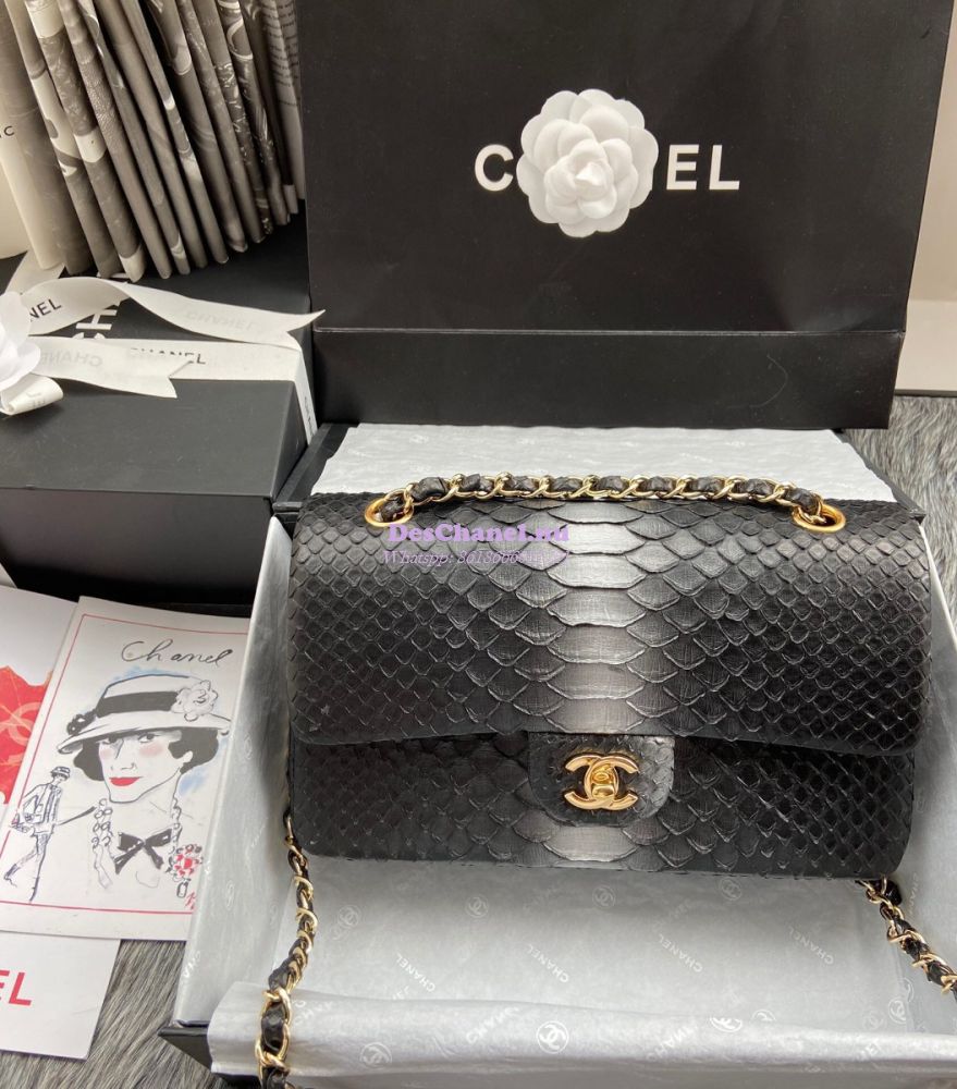 Replica Chanel Python Leather CF Classic Flap Bag 15