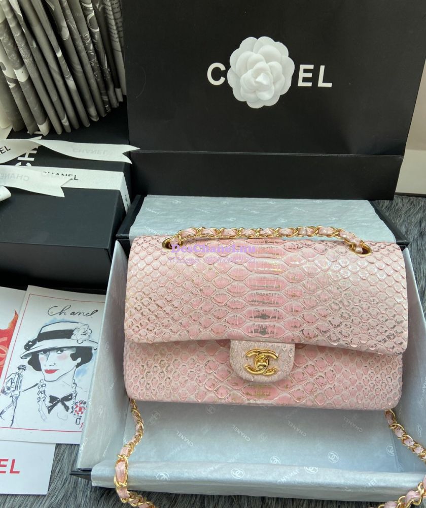 Replica Chanel Python Leather CF Classic Flap Bag Blush 20