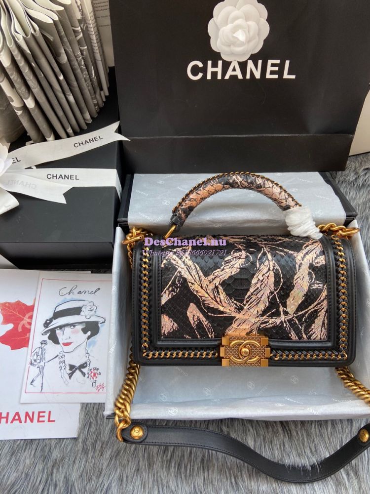 Replica Chanel Python Boy Bag with Handle 22