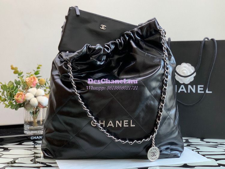 Replica Chanel 22 Large Handbag Shiny Calfskin & Silver Metal AS3262 B