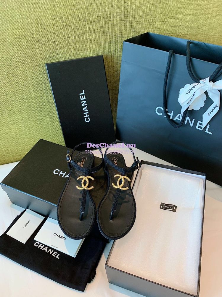 Replica Chanel Lambskin Tweed Sandals G3560507 Black