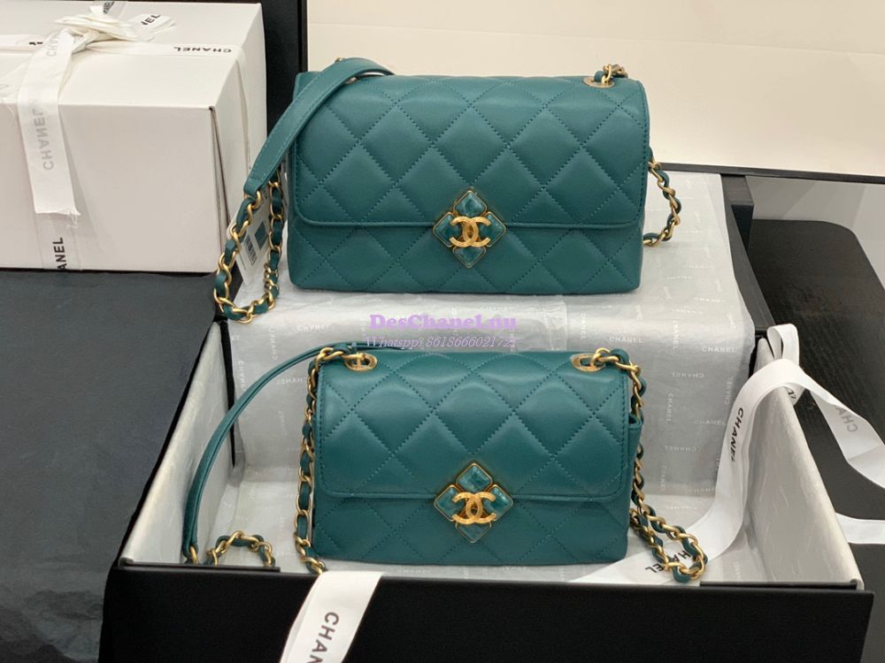 Replica Chanel Lambskin Plexi Flap Bag AS2633 AS2634 Green