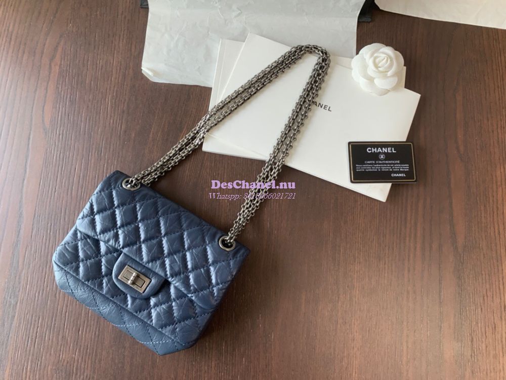 Replica Chanel Reissue 2.55 Small Flap Bag in Aged Calfskin in Blue
