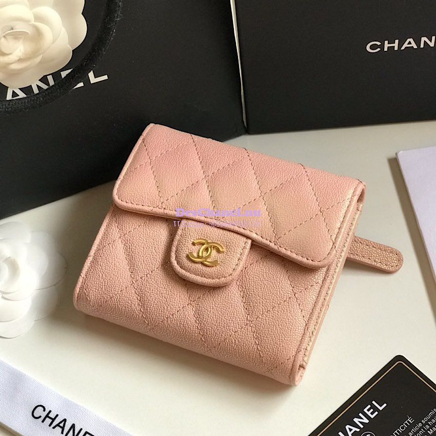Replica Chanel Small Zip Pocket Wallet Iridescent Pink Grainy Calfskin