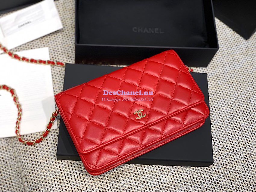 Replica Chanel CC Classic Lambskin Wallet On Chain WOC Red Bag
