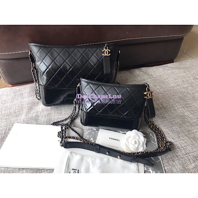 Replica Chanel's Gabrielle Hobo Bag Goatskin, Patent Goatskin Black